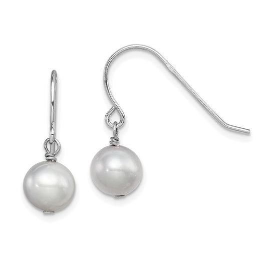 Rhodium-plated Sterling Silver Grey 7-8mm FWC Pearl Dangle Earrings