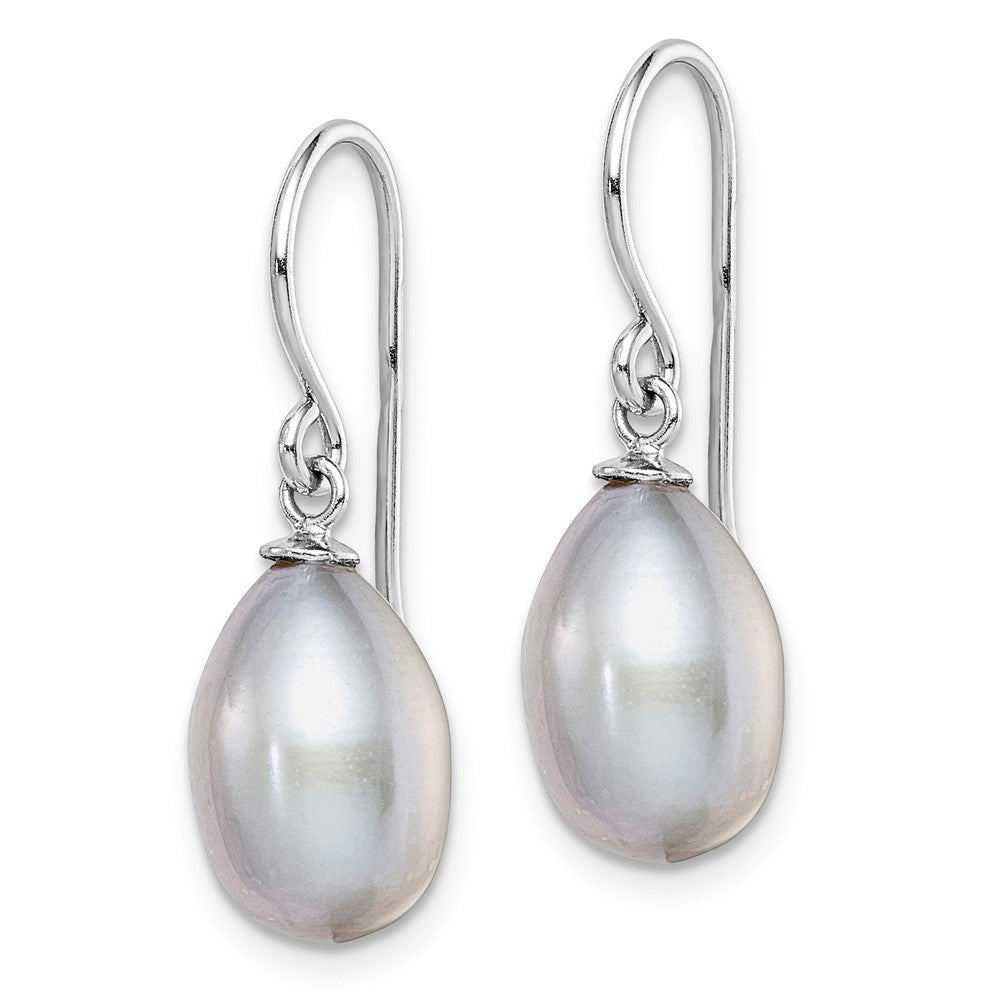 Rhodium-plated Sterling Silver Grey 8-9mm FWC Pearl Dangle Earrings