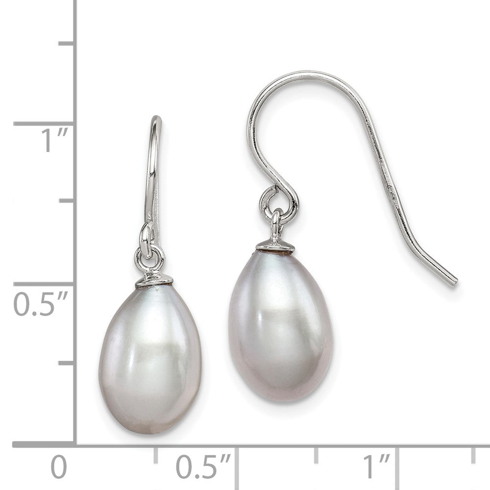 Rhodium-plated Sterling Silver Grey 8-9mm FWC Pearl Dangle Earrings