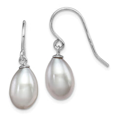 Rhodium-plated Sterling Silver Grey 8-9mm FWC Pearl Dangle Earrings