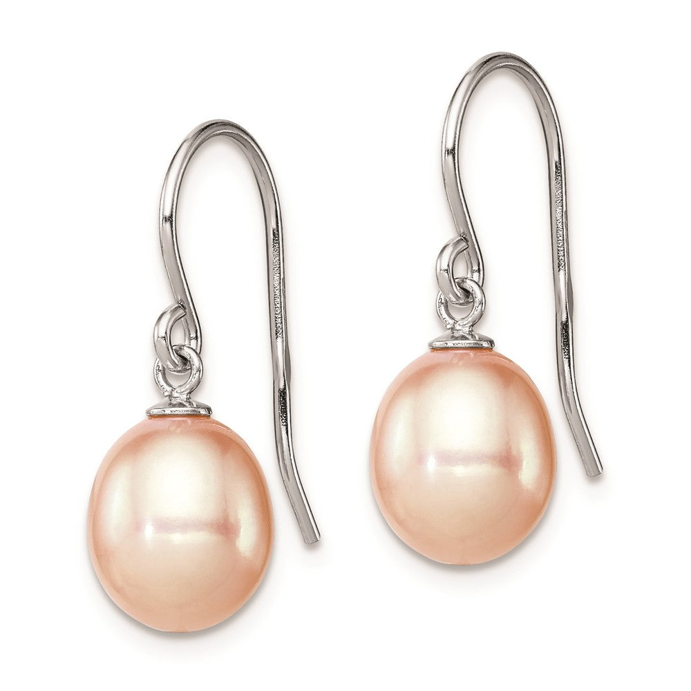 Rhodium-plated Sterling Silver 8-9mm Pink FWC Pearl Drop Earrings