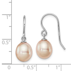 Rhodium-plated Sterling Silver 8-9mm Pink FWC Pearl Drop Earrings