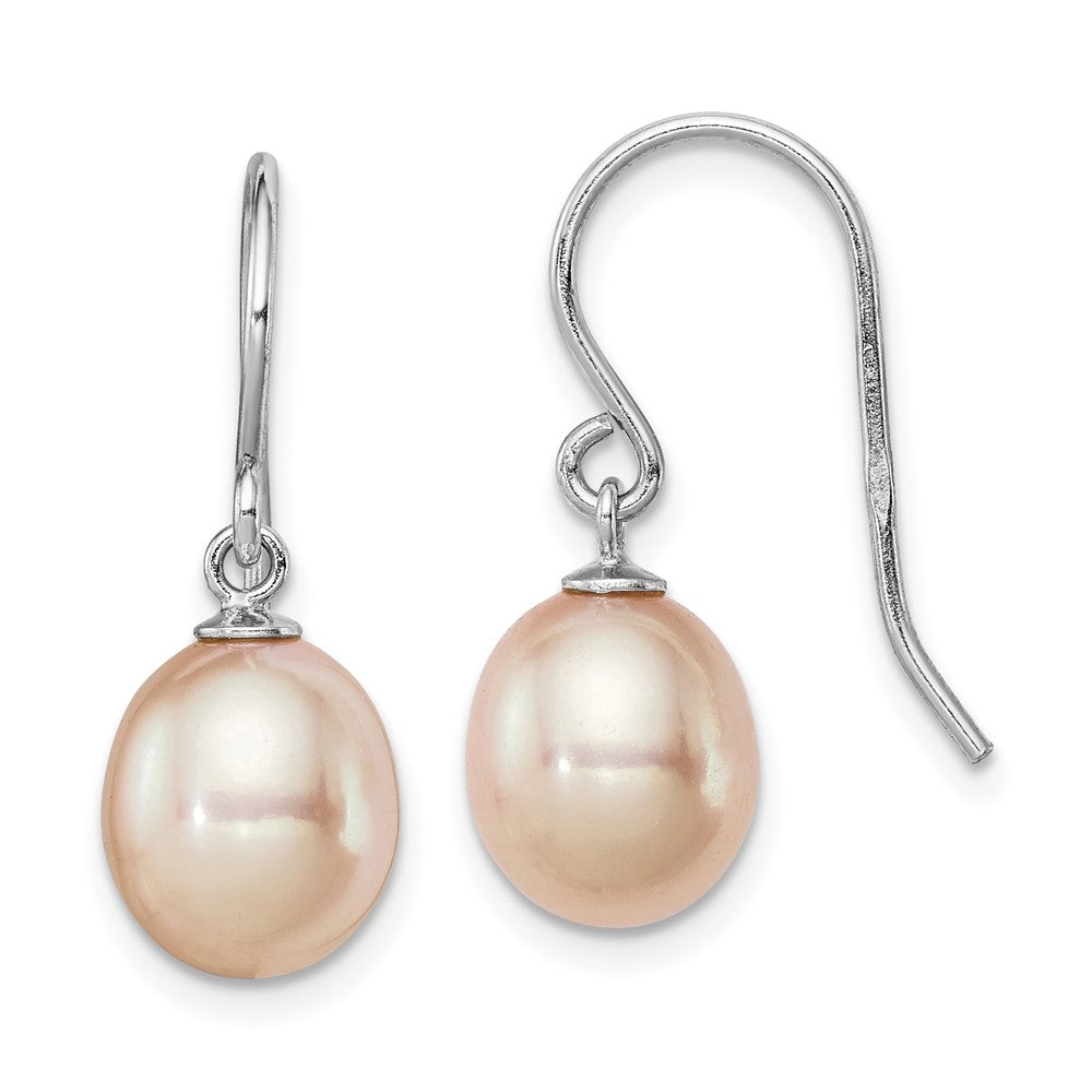 Rhodium-plated Sterling Silver 8-9mm Pink FWC Pearl Drop Earrings