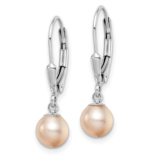 Rhodium-plated Sterling Silver 6-7mm Pink FWC Pearl Leverback Earrings