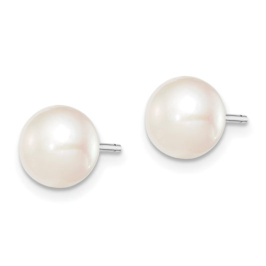 Rhodium-plated Silver 7-8mm White FWC Button Pearl Stud Earrings