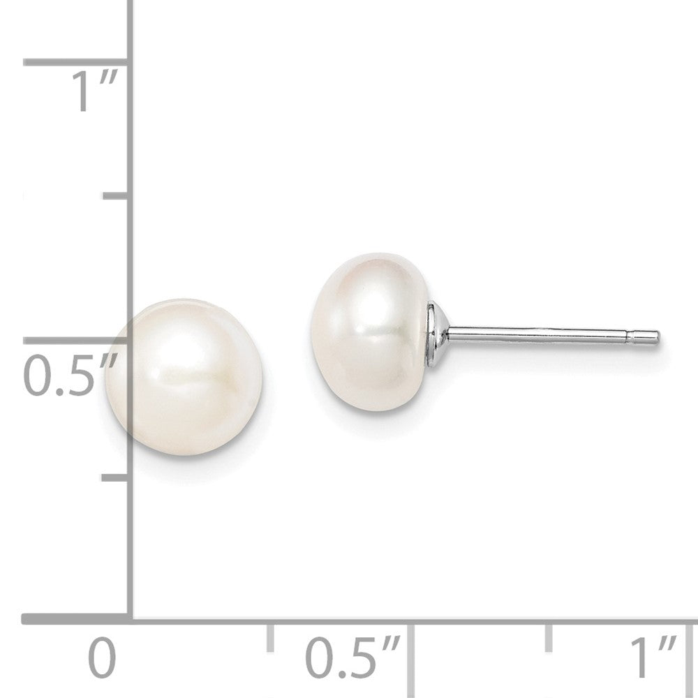 Rhodium-plated Silver 7-8mm White FWC Button Pearl Stud Earrings