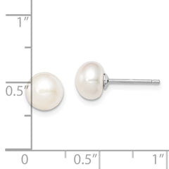 Rhodium-plated Silver 7-8mm White FWC Button Pearl Stud Earrings