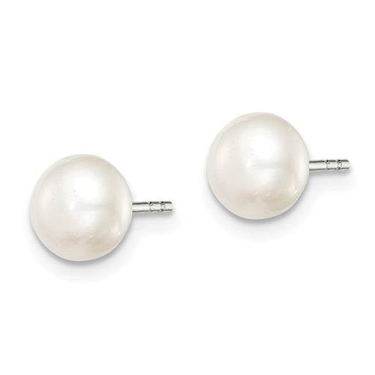 Rhodium-plated Silver 6-7mm White FWC Button Pearl Stud Earrings