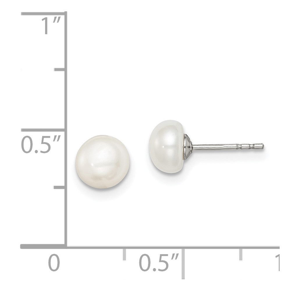 Rhodium-plated Silver 6-7mm White FWC Button Pearl Stud Earrings
