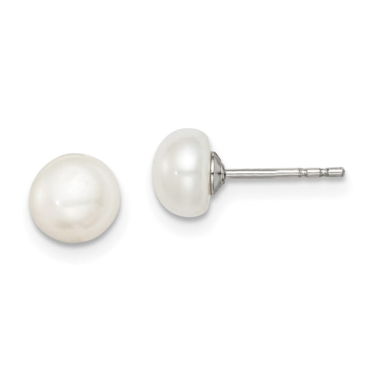 Rhodium-plated Silver 6-7mm White FWC Button Pearl Stud Earrings
