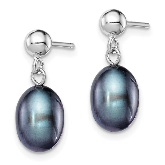 Rhodium-plated Sterling Silver 7-8mm Black FWC Pearl Earrings