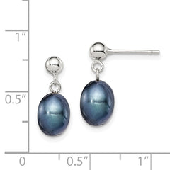 Rhodium-plated Sterling Silver 7-8mm Black FWC Pearl Earrings