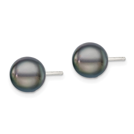 Rhodium-plated Silver 8-9mm Black FWC Button Pearl Stud Earrings