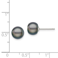 Rhodium-plated Silver 8-9mm Black FWC Button Pearl Stud Earrings