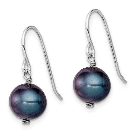 Rhodium-plated Sterling Silver Black 7.5-8.5mm FWC Pearl Dangle Earrings