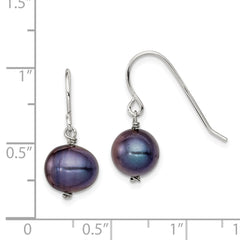 Rhodium-plated Sterling Silver Black 7.5-8.5mm FWC Pearl Dangle Earrings