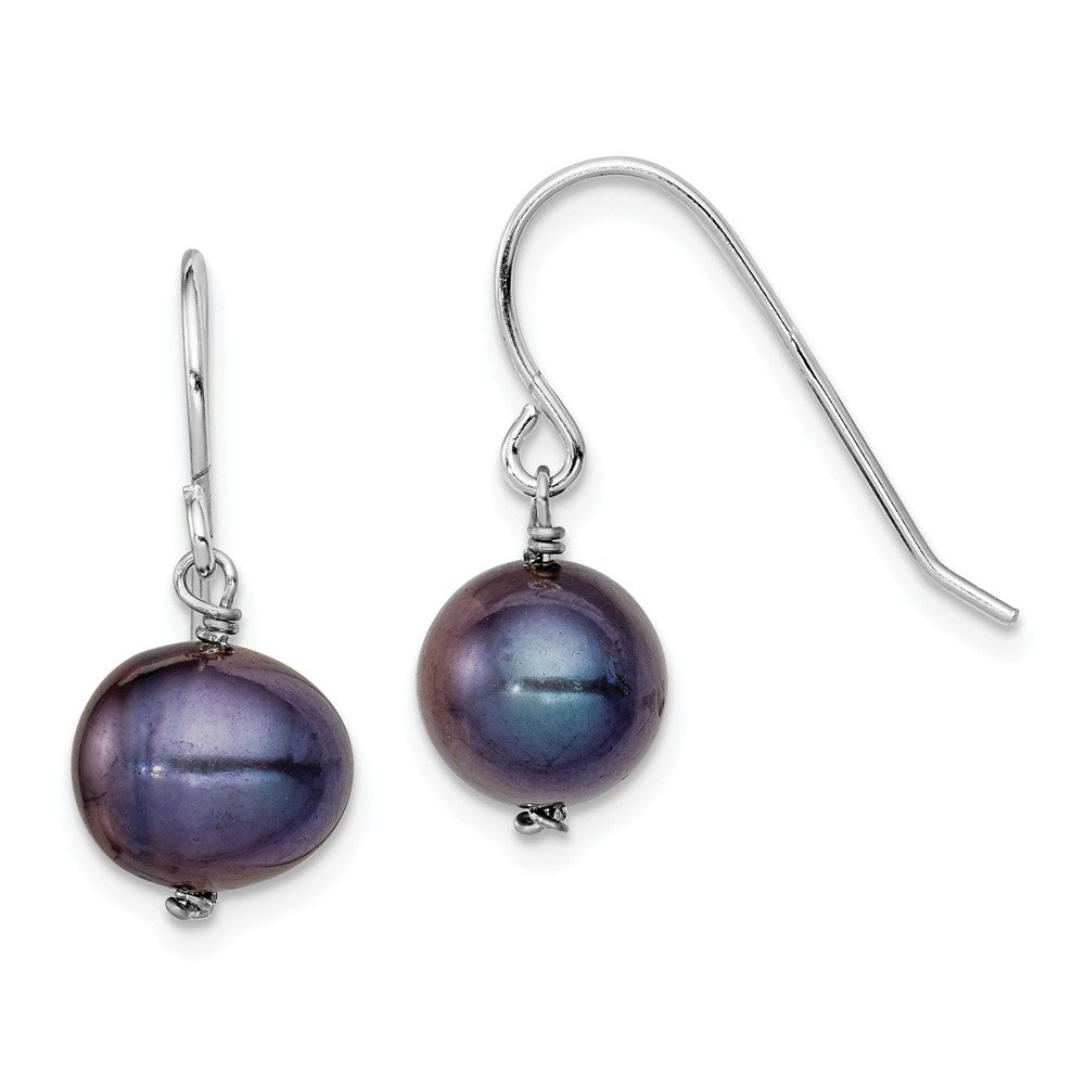 Rhodium-plated Sterling Silver Black 7.5-8.5mm FWC Pearl Dangle Earrings