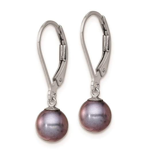 Rhodium-plated Sterling Silver 6-7mm Black FWC Pearl Leverback Earrings