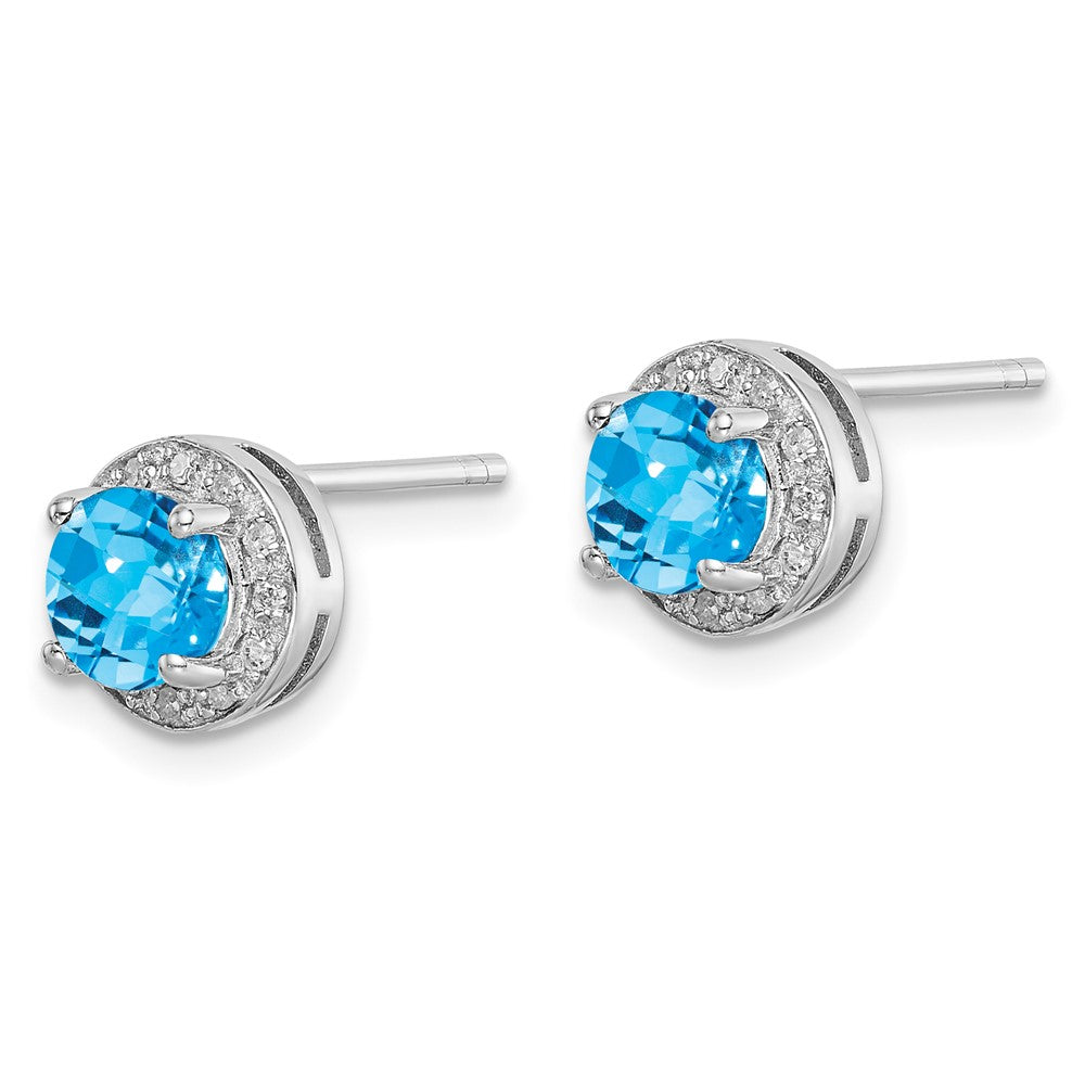 Rhodium-plated Sterling Silver Diamond and Blue Topaz Earrings