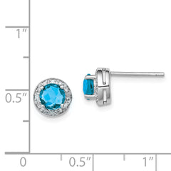 Rhodium-plated Sterling Silver Diamond and Blue Topaz Earrings