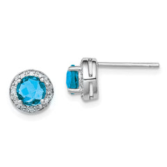 Rhodium-plated Sterling Silver Diamond and Blue Topaz Earrings