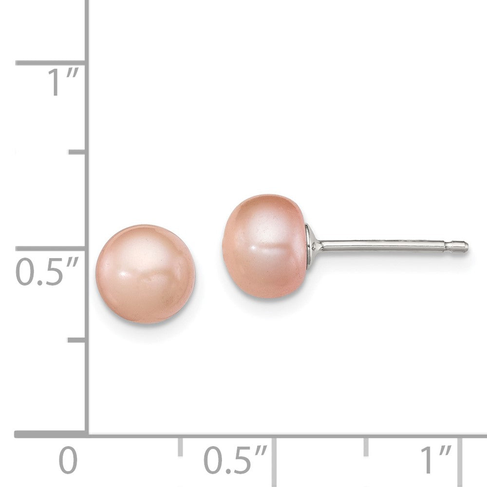 Sterling Silver 6-7mm Rose FWC Button Pearl Earrings