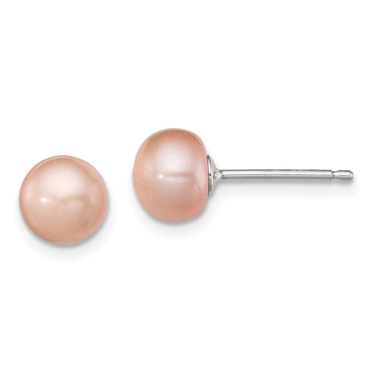 Sterling Silver 6-7mm Rose FWC Button Pearl Earrings