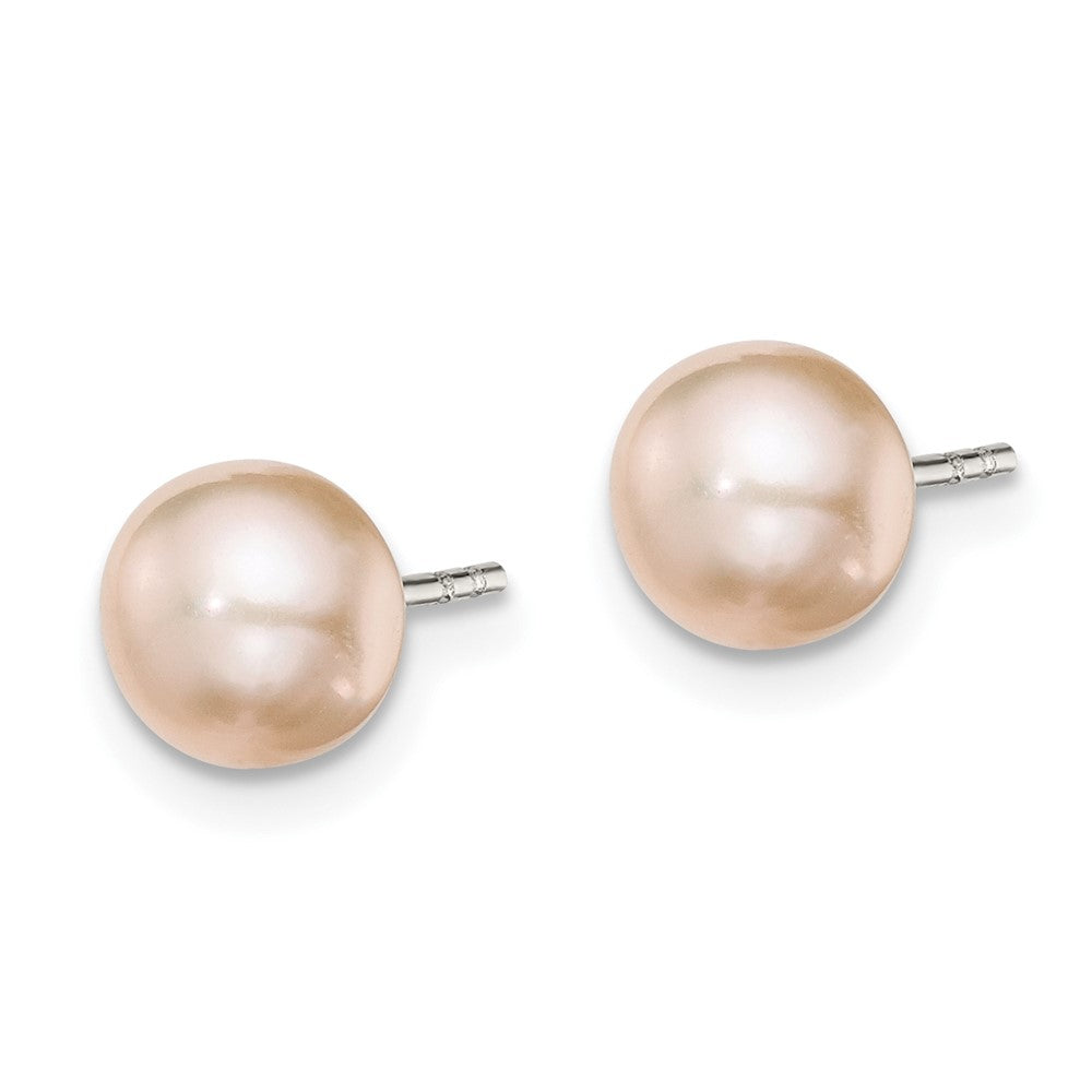 Rhodium-plated Silver 6-7mm Pink FWC Button Pearl Earrings