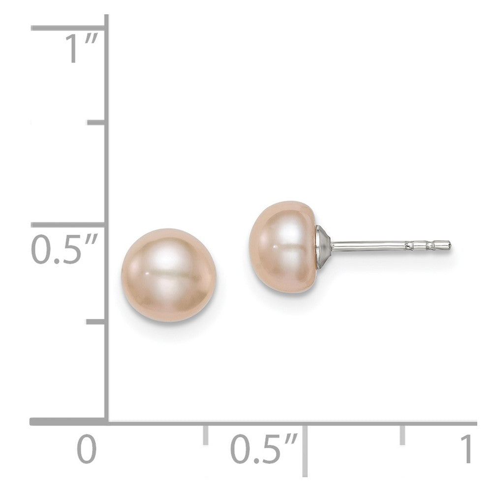 Rhodium-plated Silver 6-7mm Pink FWC Button Pearl Earrings