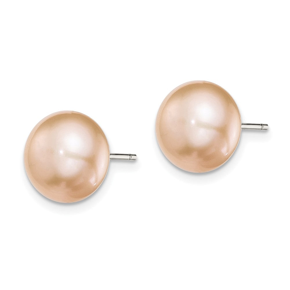 Rhodium-plated Silver 10-11mm Pink FWC Button Pearl Earrings