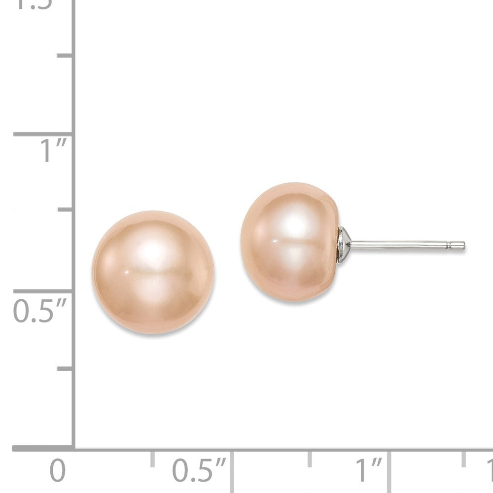 Rhodium-plated Silver 10-11mm Pink FWC Button Pearl Earrings