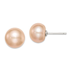 Rhodium-plated Silver 10-11mm Pink FWC Button Pearl Earrings