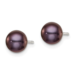 Rhodium-plated Silver 6-7mm FWC Button Pearl Black Earrings