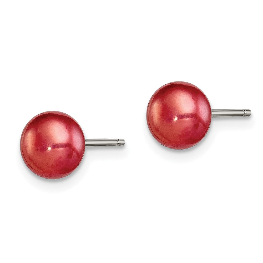 Sterling Silver 6.5-7mm FWC Button Pearl Burgundy Earrings