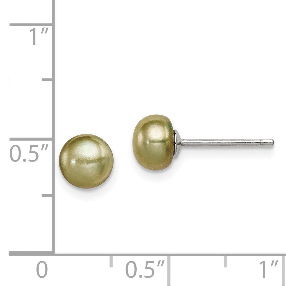 Sterling Silver 6-7mm FWC Button Pearl Green Earrings