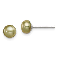 Sterling Silver 6-7mm FWC Button Pearl Green Earrings