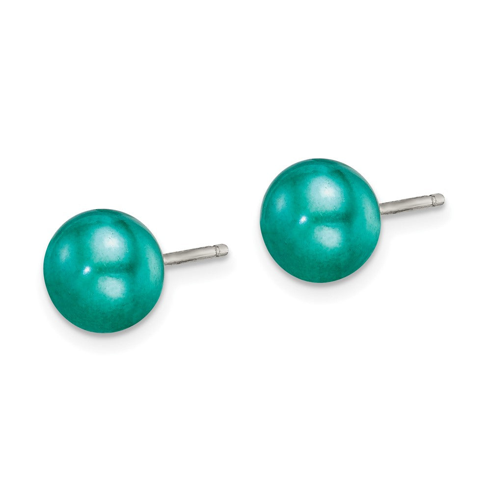 Sterling Silver 6-7mm FWC Button Pearl Teal Earrings