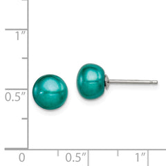 Sterling Silver 6-7mm FWC Button Pearl Teal Earrings