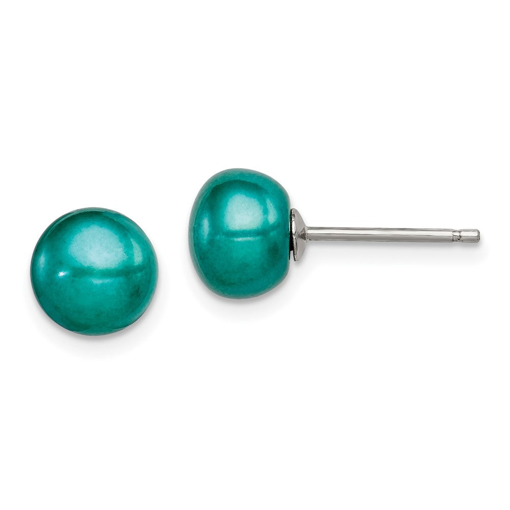 Sterling Silver 6-7mm FWC Button Pearl Teal Earrings