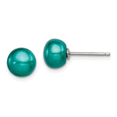 Sterling Silver 6-7mm FWC Button Pearl Teal Earrings