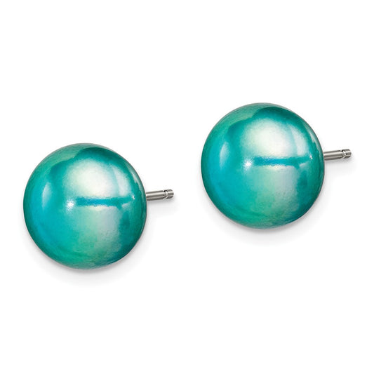 Sterling Silver 10-11mm FWC Button Pearl Teal Earrings