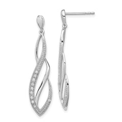 Rhodium-plated Sterling Silver Diamond Dangle Post Earrings