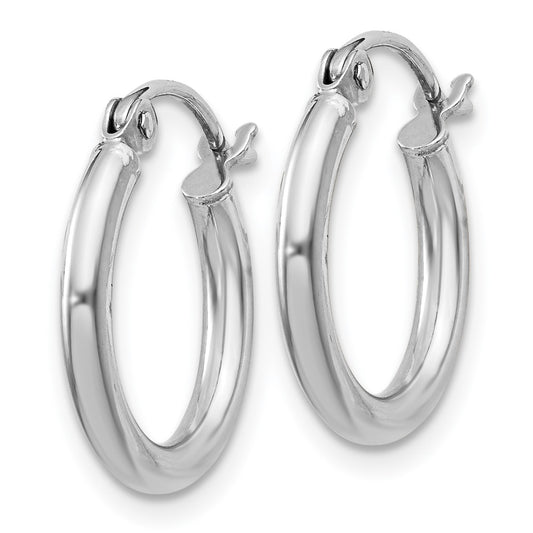 Rhodium-plated Sterling Silver 2mm Round Hoop Earrings