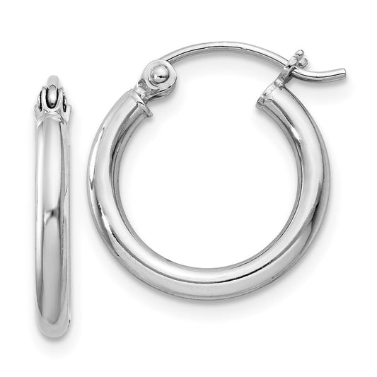 Rhodium-plated Sterling Silver 2mm Round Hoop Earrings