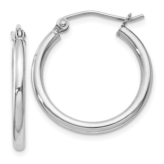 Rhodium-plated Sterling Silver 2mm Round Hoop Earrings