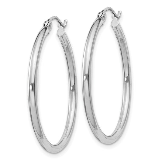 Rhodium-plated Sterling Silver 2mm Round Hoop Earrings