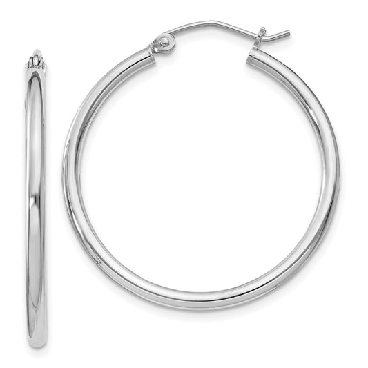 Rhodium-plated Sterling Silver 2mm Round Hoop Earrings