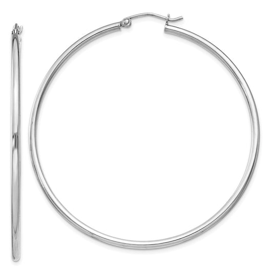 Rhodium-plated Sterling Silver 2mm Round Hoop Earrings