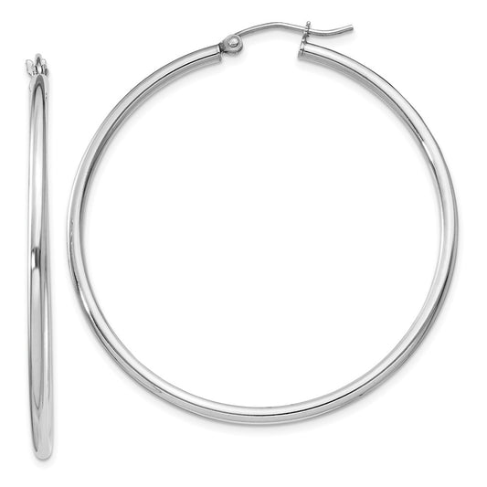 Rhodium-plated Sterling Silver 2mm Round Hoop Earrings