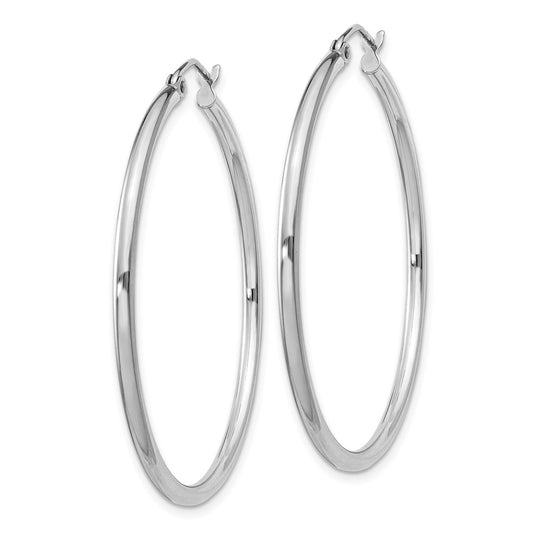 Rhodium-plated Sterling Silver 2mm Round Hoop Earrings